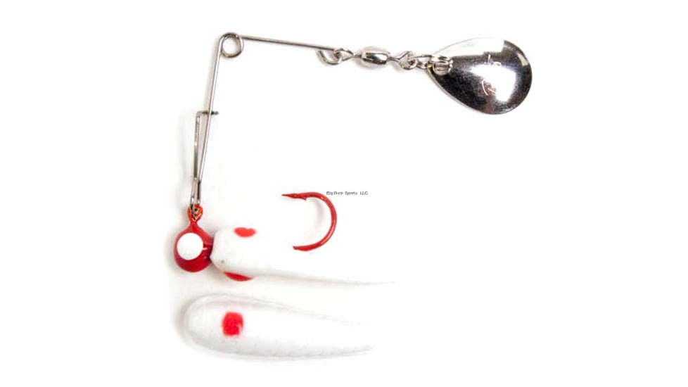 Betts Spin Bleeder Series Biting Frenzy Grub Lure, White/Red Dot/Red With White Eye, 1/32oz, 1in, 021RGR-35RN