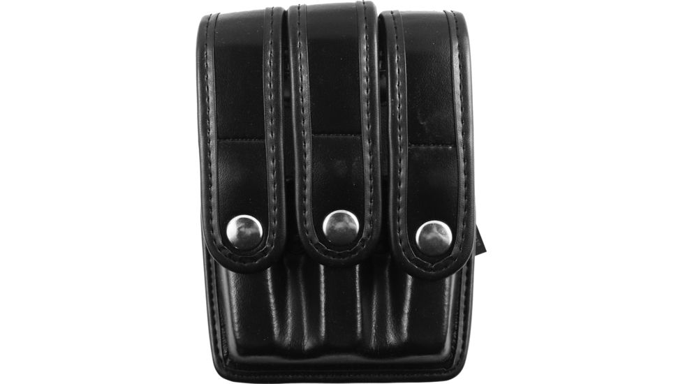 Bianchi Slimline Triple Magazine Pouch, Plain Black, Chrome Snap 25160