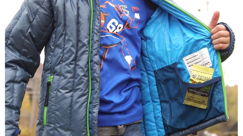 Big Agnes Kid's Ice House Hoodie - 650 DownTek, Red/Navy, Medium, 31701-621-MD