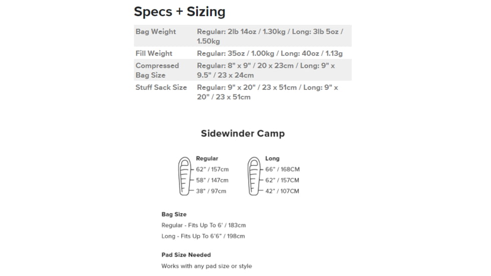 Big Agnes Sidewinder Camp 35 FireLine Sleeping Bag, Indigo/Gray, Regular, BSWC35R21