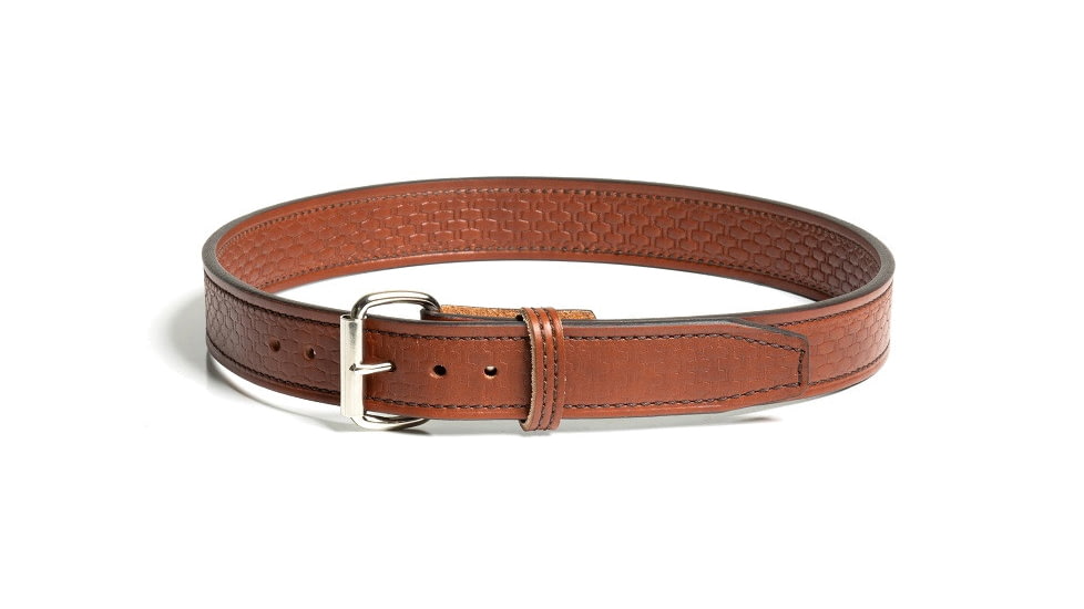 Bigfoot Gun Belts Gun Belt, Basket Weave Pattern, 18oz Steel Core, 36 Inch, Silver Buckle, LightBrown, GB-BASK-18C-36-LBR-SV