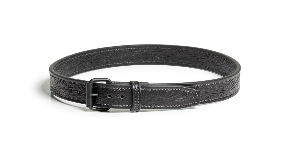 Bigfoot Gun Belts Gun belt, Floral Pattern, 14oz No Core, 34 Inch, Silver Buckle, Black, GB-FLOR-14NC-34-BK-SV