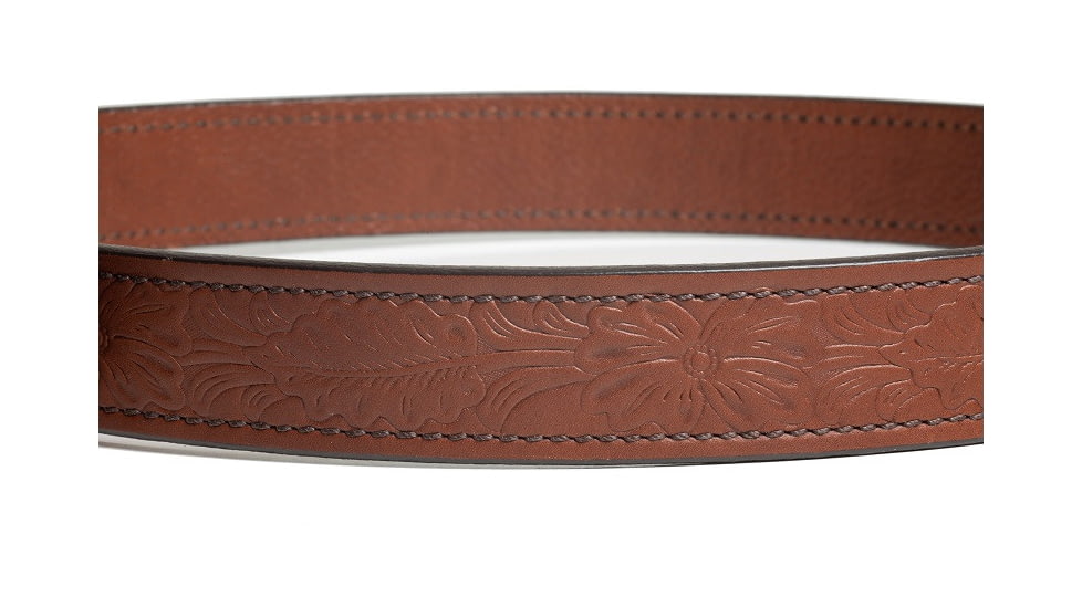 Bigfoot Gun Belts Gun belt, Floral Pattern, 14oz No Core, 30 Inch, Silver Buckle, LightBrown, GB-FLOR-14NC-30-LBR-SV