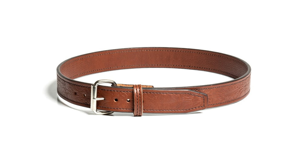 Bigfoot Gun Belts Gun belt, Floral Pattern, 14oz No Core, 30 Inch, Silver Buckle, LightBrown, GB-FLOR-14NC-30-LBR-SV