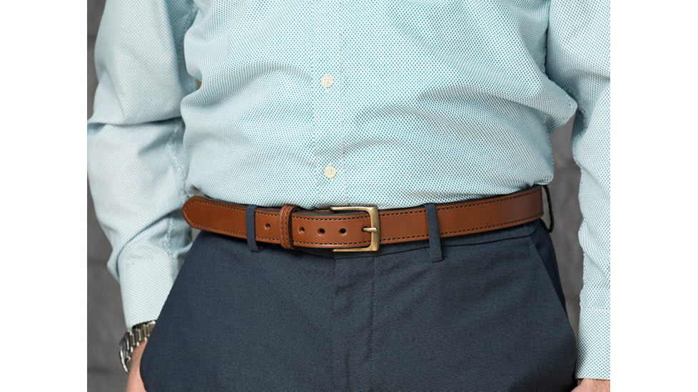 Bigfoot Gun Belts Slim Steel Dress Gun Belt - Mens, 42 Inch, Antiqued Brass Buckle, Brown, GBDB-42-BR-AB