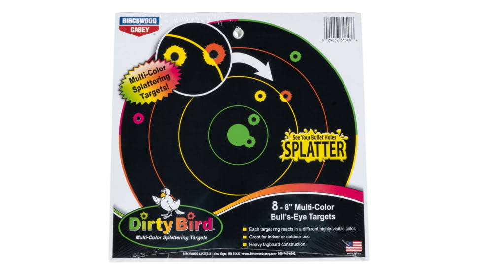 Birchwood Casey Dirty Bird Bull's-Eye Tagboard 8 Multi Color 8 Pack 35818