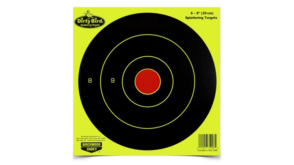 Birchwood Casey Dirty Bird Bull's Eye Yellow 8 Inch Round 8 Per Package, BC-35908