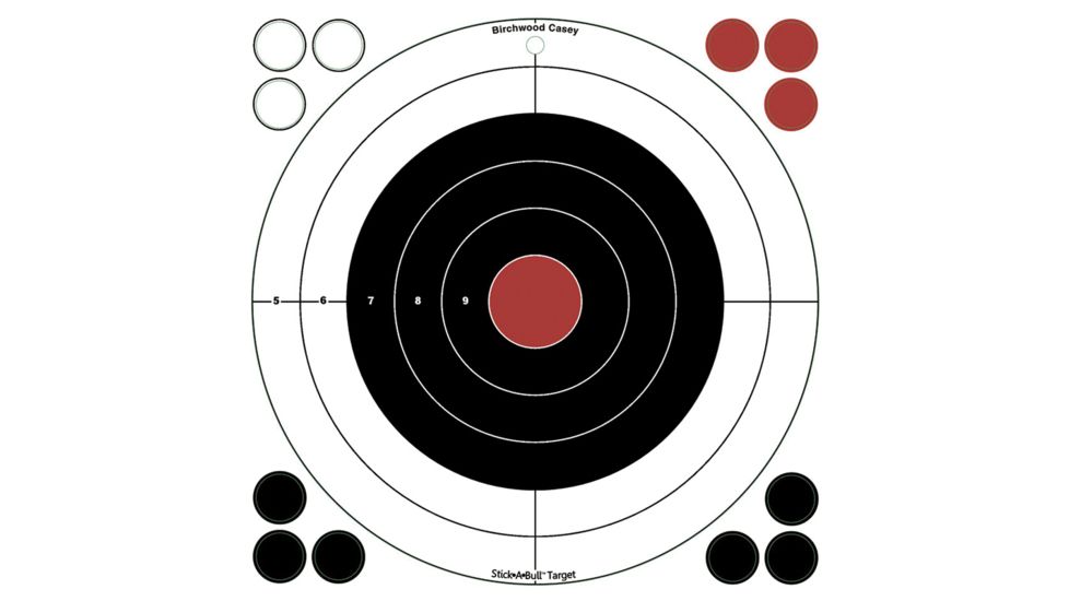 Birchwood Casey Stick-A-Bull Self-Adhesive Bullseye Targets 12x12 Inch 5 Per Pack With 60 Pasters, BC-33912