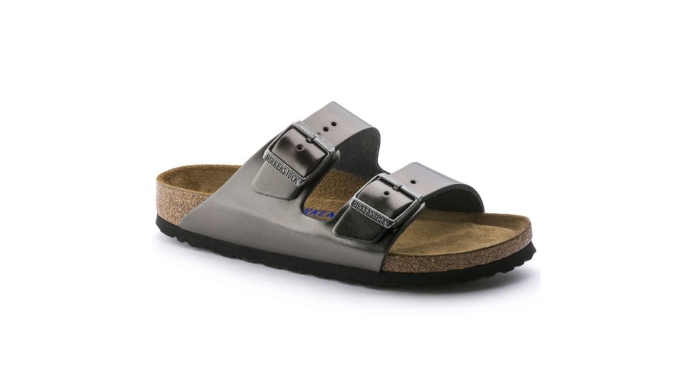 Birkenstock Arizona Soft Footbed Leather Sandals - Womens, Anthracite Leather, Medium, 37, 1000292-37