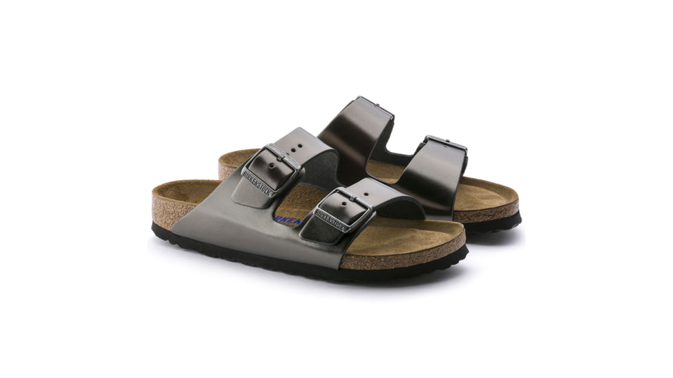 Birkenstock Arizona Soft Footbed Leather Sandals - Womens, Anthracite Leather, Medium, 37, 1000292-37