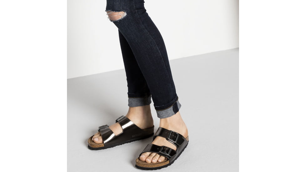 Birkenstock Arizona Soft Footbed Leather Sandals - Womens, Anthracite Leather, Medium, 37, 1000292-37