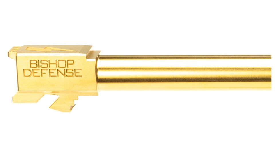 Bishop Defense Match Grade Pistol Barrel, Glock 43, 9mm, 3.39 in, 1-10 Twist, Gold, BDBLG43GLD