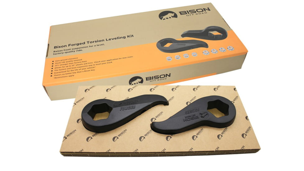 Bison Offroad Silverado/Sierra 1500/2500HD 2011-2020 Leveling Kit w/Forged Torsion Key, 33in Max Tire Size, Black, 2.5, GF-2501-33