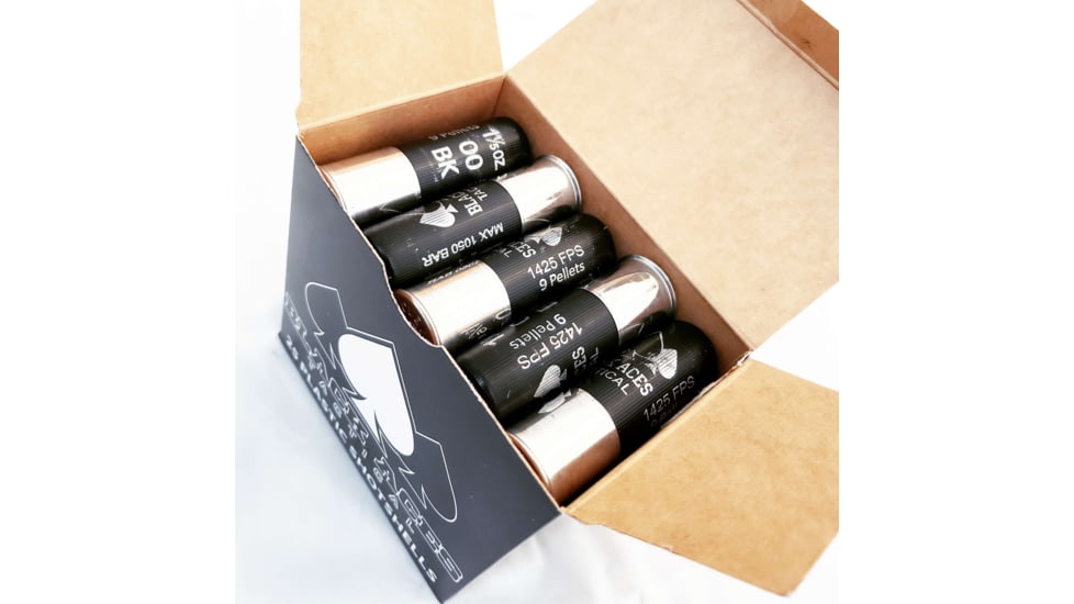 Black Aces Tactical 12 Gauge, #00 Buck, 9 Pellet, 2 3/4in, 1425 ft/s, Zink Coated Steel, Centerfire Shotgun Buckshot Ammo, 25 Rounds, BAT-00-1425