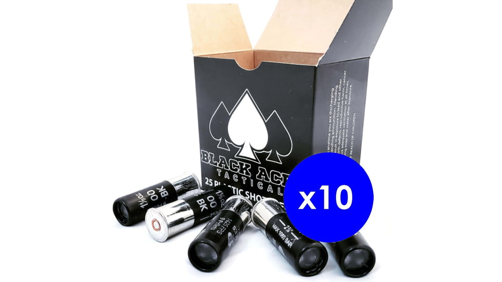 Black Aces Tactical 12 Gauge, #00 Buck, 9 Pellet, 2 3/4in, 1425 ft/s, Zink Coated Steel, Centerfire Shotgun Buckshot Ammo, 250 Rounds