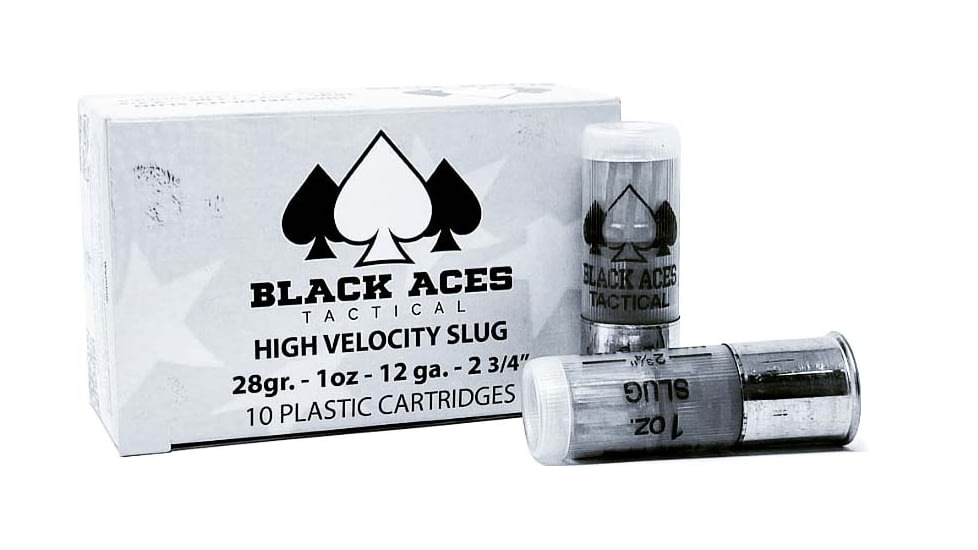 Black Aces Tactical 12 Gauge, 1 oz High Velocity Slug, 2 3/4in, 1625 ft/s, Zink Coated Steel, Centerfire Shotgun Slug Ammo, 10 Rounds, BAT-SLUG-1625