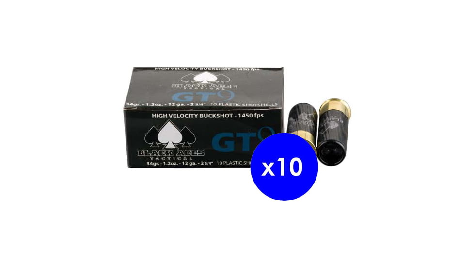 Black Aces Tactical GT9 12 Gauge, #00 Buck, 9 Pellet, 2 3/4in, 1450 ft/s, Zink Coated Steel Centerfire Shotgun Buckshot Ammo, 100 Rounds
