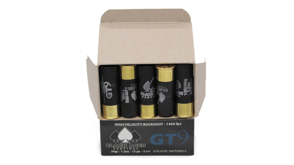 Black Aces Tactical GT9 Turkey 12 Gauge, #00 Buck, 9 Pellet, 2 3/4in, 1450 ft/s, Plastic Shell Centerfire Shotgun Buckshot Ammo, 10 Rounds, BATGT9BUCKSINGLE