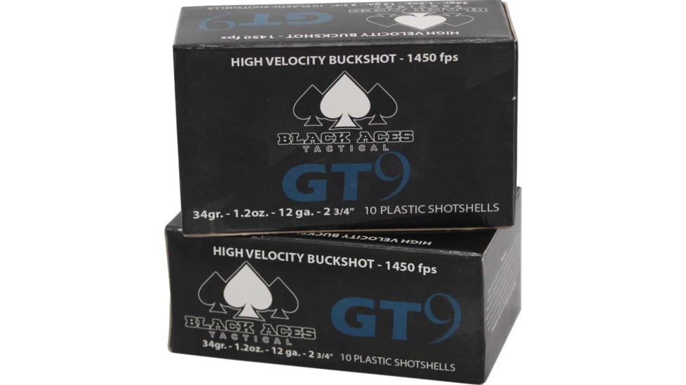 Black Aces Tactical GT9 Turkey 12 Gauge, #00 Buck, 9 Pellet, 2 3/4in, 1450 ft/s, Plastic Shell Centerfire Shotgun Buckshot Ammo, 10 Rounds, BATGT9BUCKSINGLE
