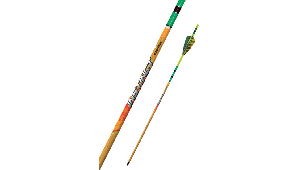 Black Eagle Arrows Instinct Crested Feathers Green and Yellow - .005in 6 Pack - 500, Wood, Green, Yellow, 500 Spine Instinct-Crested-G-Y-0003