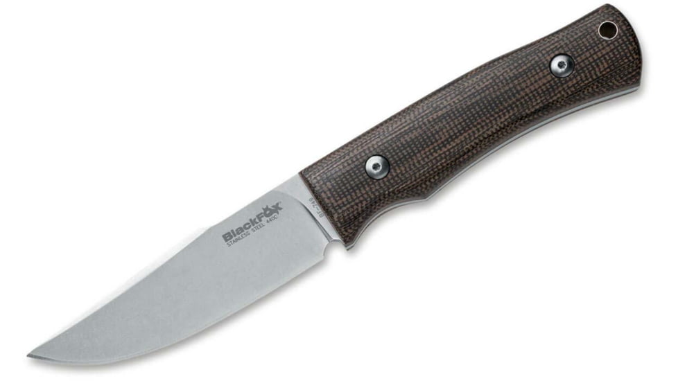 Black Fox Explorer Fixed Blade Knife, 3.94in, 440C, Micarta Brown Handle, 02FX741