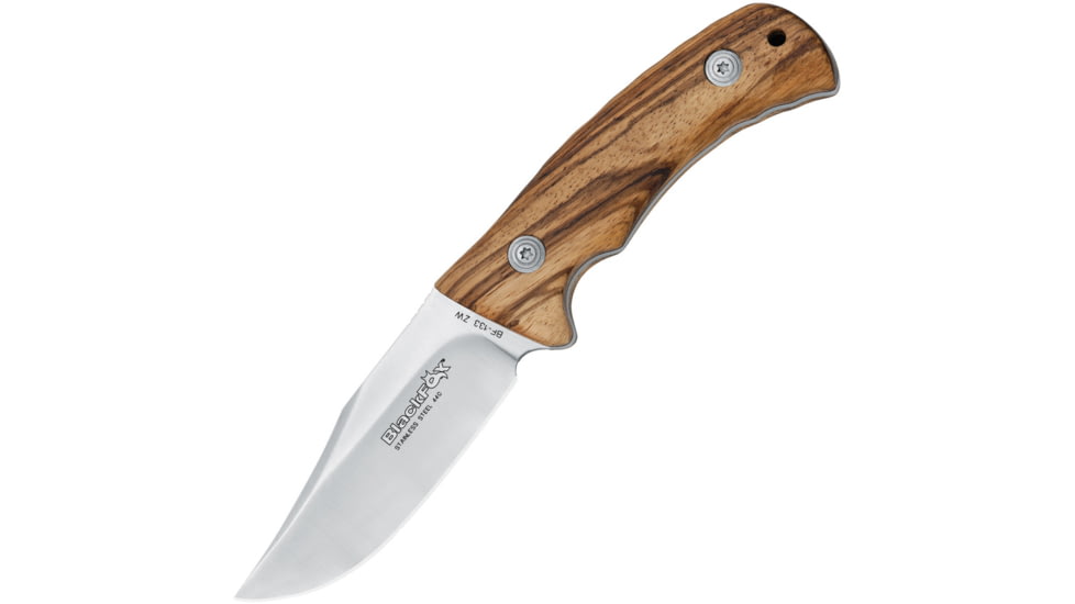 Black Fox Outdoor Fixed Blade Knife, 4 satin finish 440 stainless clip point blade, Zebra wood handle, 02FX139