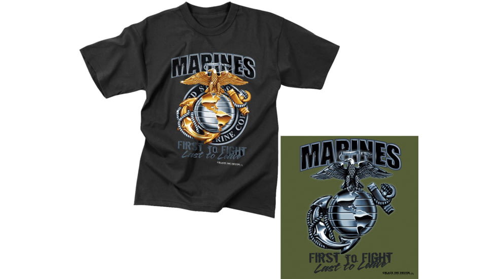 Black Ink Marines First To Fight T-Shirt, Mens, Olive Drab, Medium, 80215-521