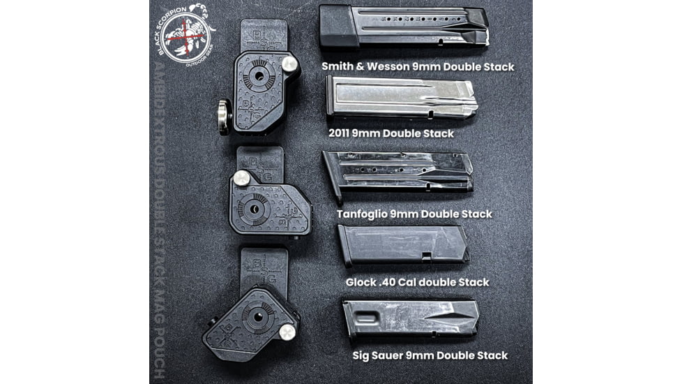 Black Scorpion Outdoor Gear Competition Rig - 1 Pro HD Belt, 4 Ambidextrous Double Stack Mag Pouches, Ambidextrous, Black, Large, CO22-BTLBK-MPGMBK