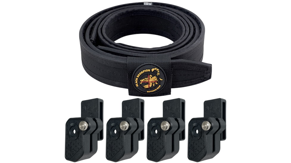 Black Scorpion Outdoor Gear Competition Rig - 1 Pro HD Belt, 4 Ambidextrous Double Stack Mag Pouches, Ambidextrous, Black, Large, CO22-BTLBK-MPGMBK