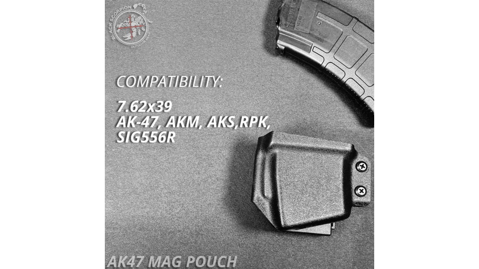 Black Scorpion Outdoor Gear Magazine Pouch, AK-47, AKM, AKS, SIG556R, Right, Black, MP10-AK47-BKRH