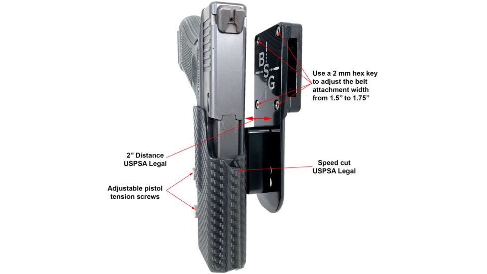 Black Scorpion Outdoor Gear Pro Heavy Duty Competition Holster, Right Hand, M1911, 5in Barrel, 1.5 - 1.75in Belts, Kydex/ 6066 Aluminum, Carbon Fiber/Black, HCD1-USPSABS-1911CFRH