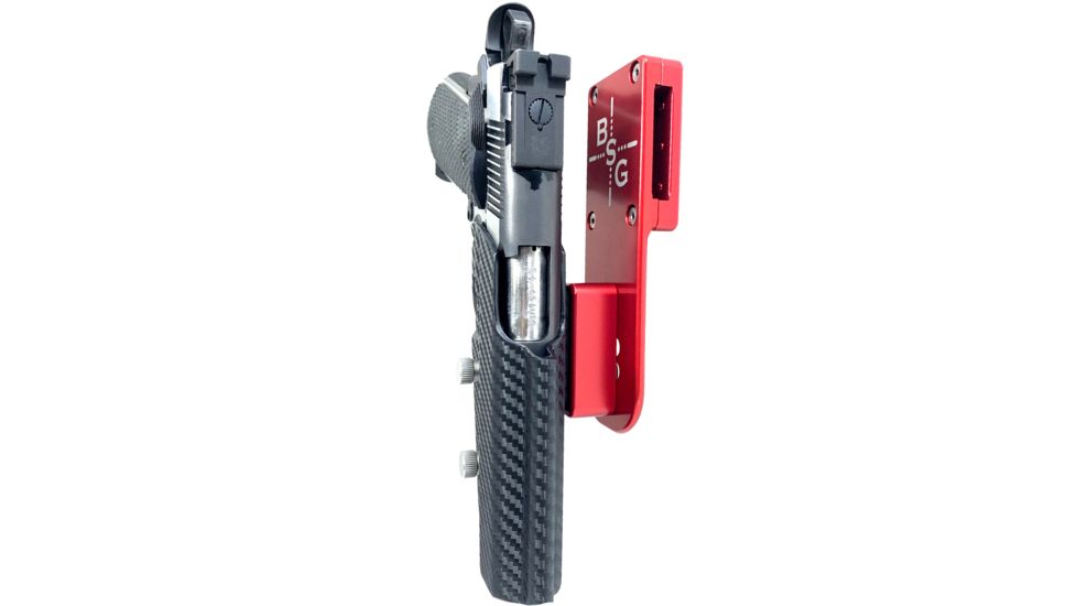 Black Scorpion Outdoor Gear Pro Heavy Duty Competition Holster, Right Hand, M1911, 5in Barrel, 1.5 - 1.75in Belts, Kydex/ 6066 Aluminum, Carbon Fiber/Red, HCD2-USPSABS-1911CFRH