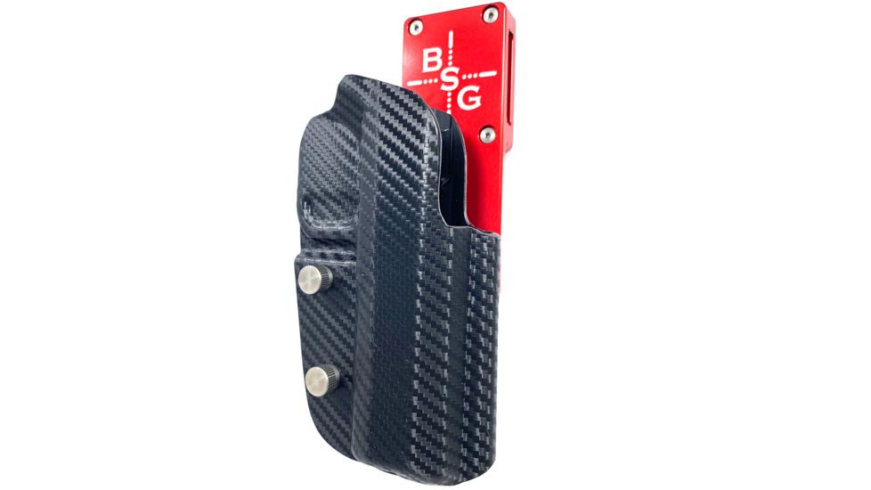 Black Scorpion Outdoor Gear Pro Heavy Duty Competition Holster, Right Hand, M1911, 5in Barrel, 1.5 - 1.75in Belts, Kydex/ 6066 Aluminum, Carbon Fiber/Red, HCD2-USPSABS-1911CFRH
