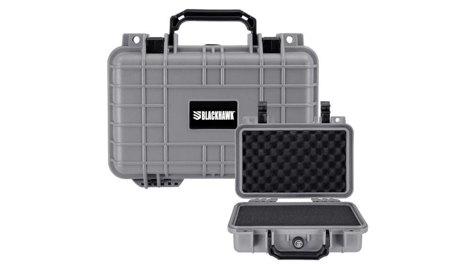 BlackHawk 11.6in Waterproof Hard Single Gun Case with Foam, Gray, Compact, BH00010-GRA