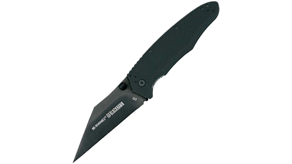 BlackHawk Be-Wharned Folding Knife, 3.38in, D2 Tool Steel, Plain Edge, Sideliner G-10 Handle, Black, BH15BW201BK