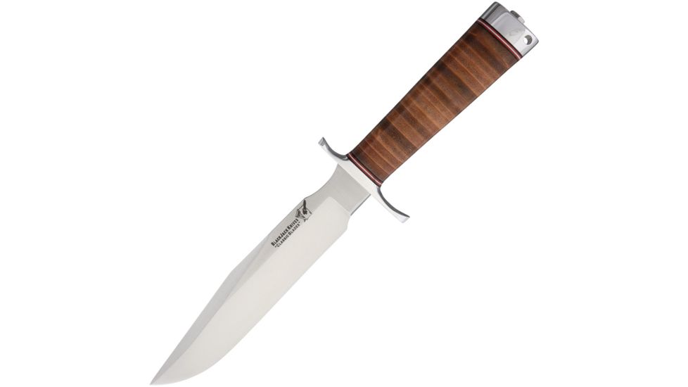 Blackjack Classic Model 7 3V Steel Stack Fixed Blade Knife, 7in, Standard Edge, Satin, Brown, Leather Handle BCB7L3V
