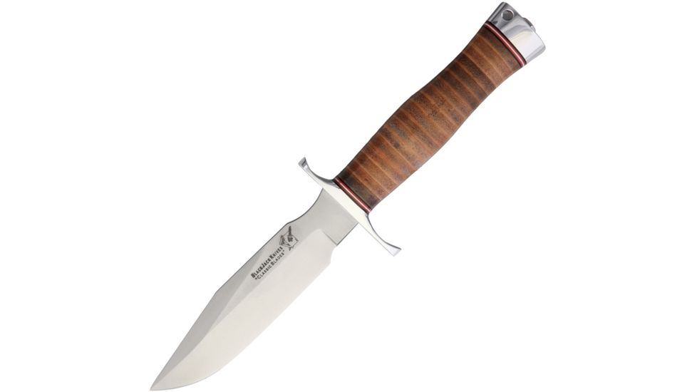 Blackjack Model 5 Leather Commando Fixed Blade Knife, 5.5in, A2 Tool Steel, Standard Edge, Satin, Stacked Leather Handle BCB5LCOM