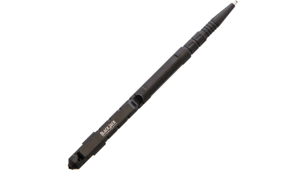 Blackjack Slimline Tactical Pen, 5.25in, Aluminum, Finish Matte, Black, Screw Off Cap, Twist Open, Medium Point Black Ink, Blunt Defense Tip, Pocket Clip, Black, EM2098-1511A2-01-3