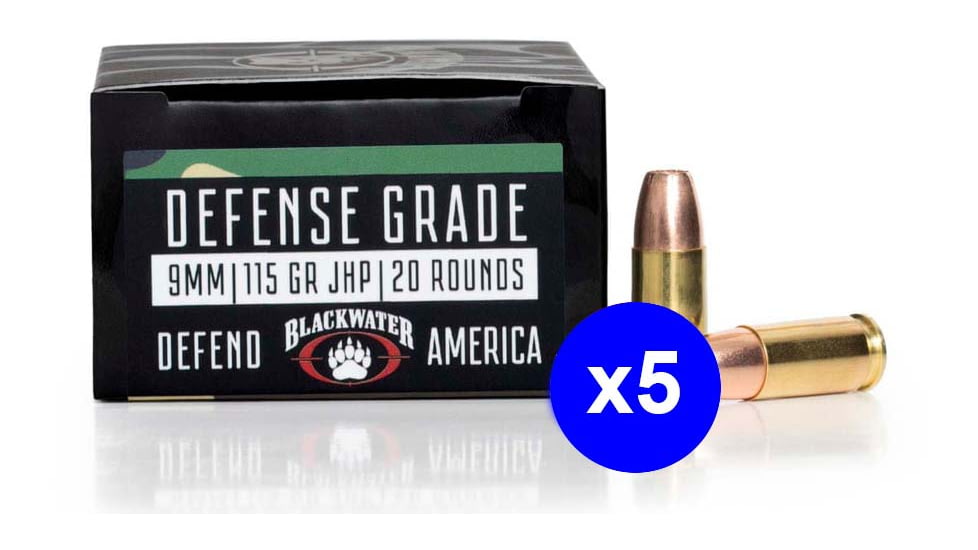 Blackwater Ammunition Defense Grade 9mm 9mm 115 Grain Jacketed Hollow Point Brass Cased Centerfire Pistol Ammo