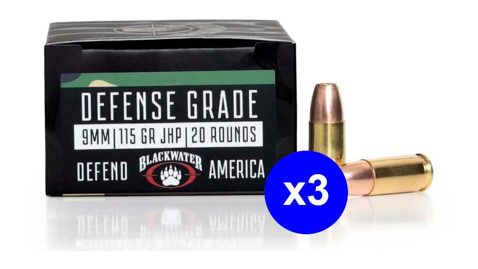Blackwater Ammunition Defense Grade 9mm 9mm 115 Grain Jacketed Hollow Point Brass Cased Centerfire Pistol Ammo