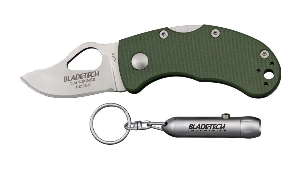 Blade Tech Mouse Lite Green Folding Knife, 1.875in, Stainless Blade w/ Thumb Slot, Green Fiberglass Reinforced Nylon Handle BT04PEGR