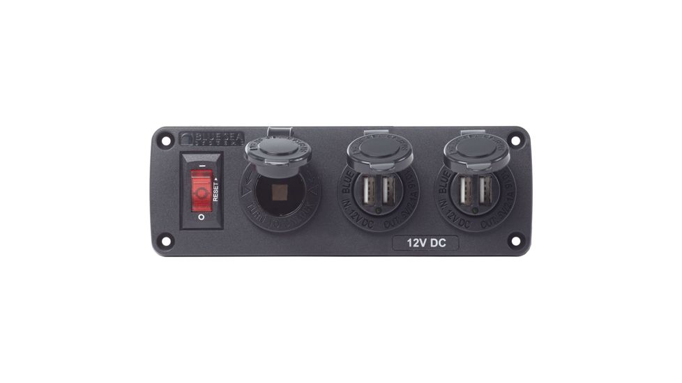 Blue Sea Systems 4355 BelowDeck Panel - 15A Circuit Breaker, 12V Socket, 2x 2.1A Dual USB Chargers 64344