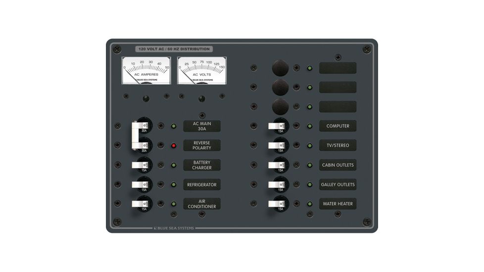 Blue Sea Systems 8076 AC Main +11 Positions Toggle Circuit Breaker Panel - White Switches 14574