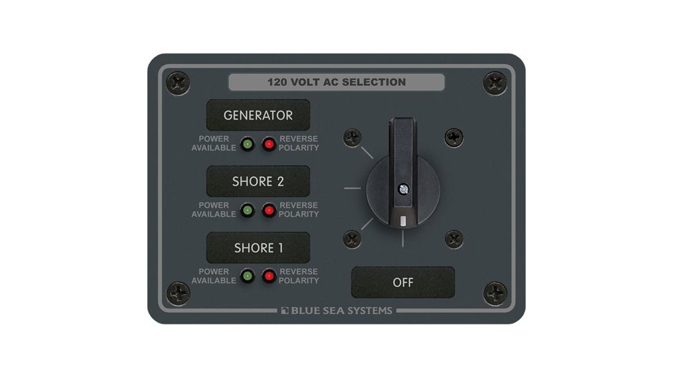 Blue Sea Systems AC Rotary Switch Panel 30 Ampere 3 Positions + OFF, 2 Pole 8366 20807