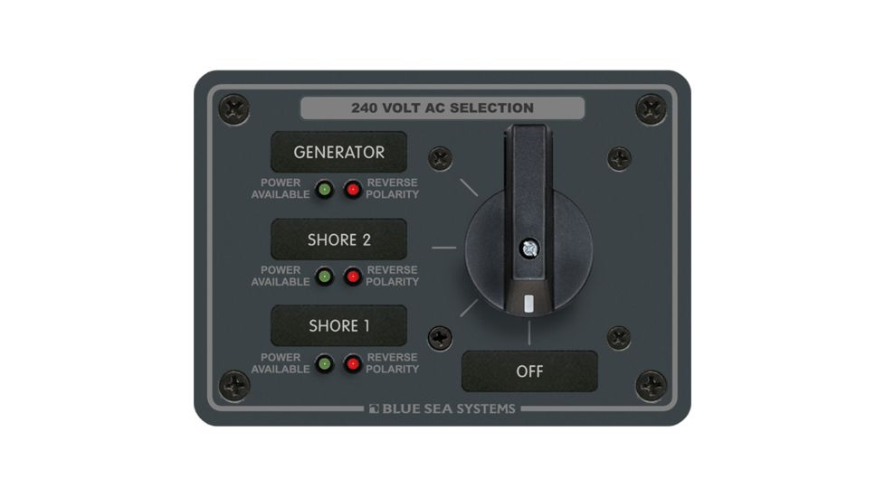 Blue Sea Systems AC Rotary Switch Panel 65 Ampere 3 Positions + OFF, 3 Pole 8361 20804