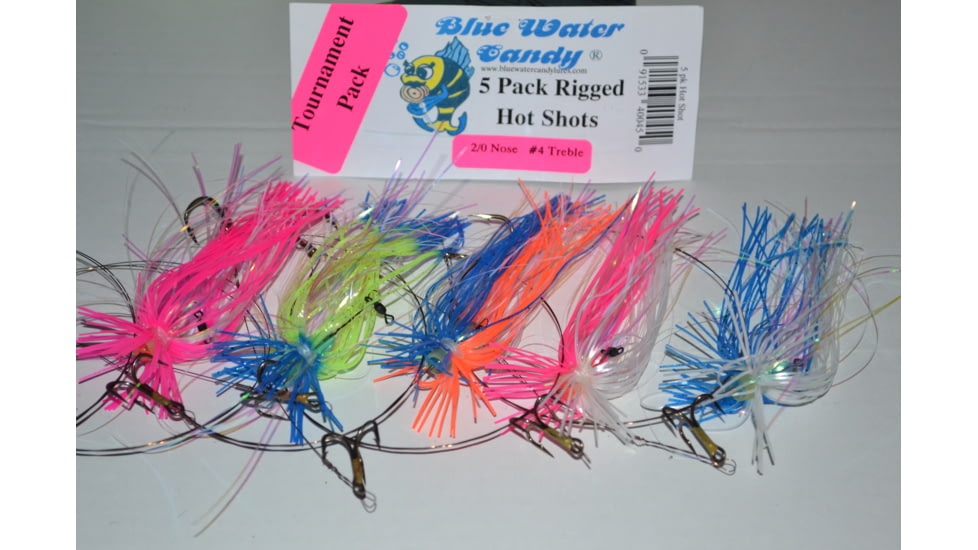 Blue Water Candy King Rig Tourn Skirted w/Hot Shots 2/0 Nose/Trailing #4 Treble, Assorted, 5/Pack, 40045