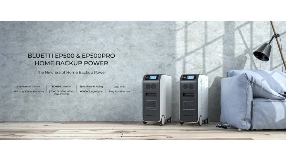 BLUETTI EP500 Solar Power Station, 2,000W/3,000W 5,100Wh, White, EP500-US-WH-BL-00