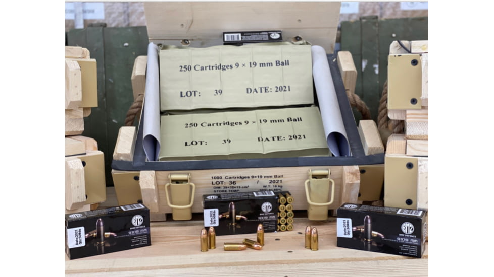 BMZ 9x19mm 115gr Full Metal Jacket Brass Cased Centerfire Pistol Ammo Crate, 1000 Rounds, BMZ9MM1000