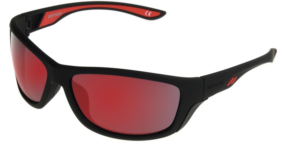 Body Glove Vapor 1802 Sunglasses, Rubberized Black Frame, Smoke with Red Mirror Polarized Lenses, 10241828.QTM