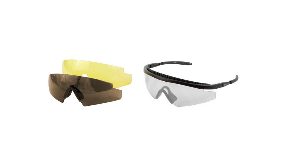 Body Specs Pistols Interchangeable Sunglasses, Black Frame / Yellow, Brown, Clear Mirror Lenses